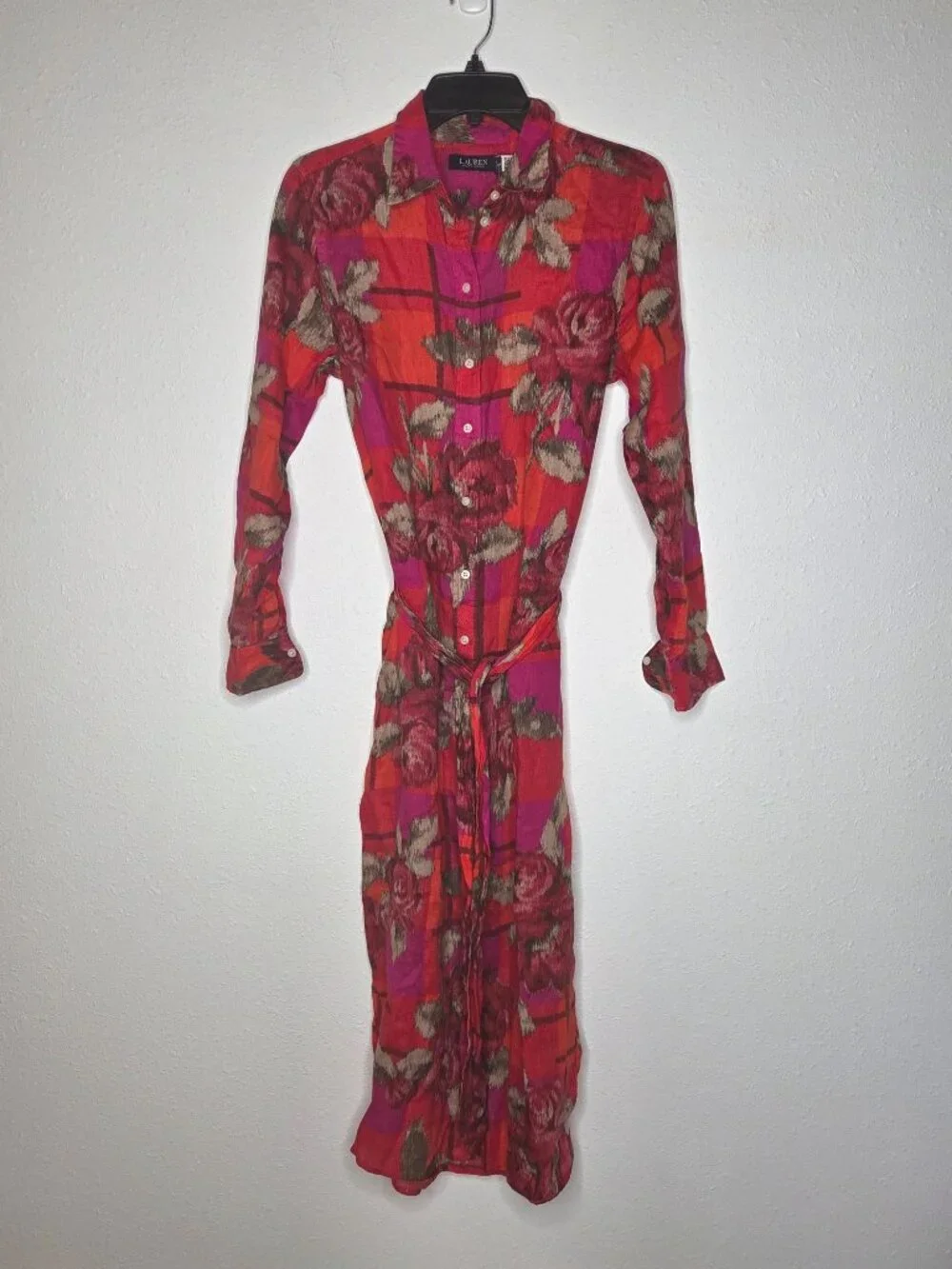 Lauren Ralph Lauren Floral Checked Linen Shirtdress - Picture 2 of 8